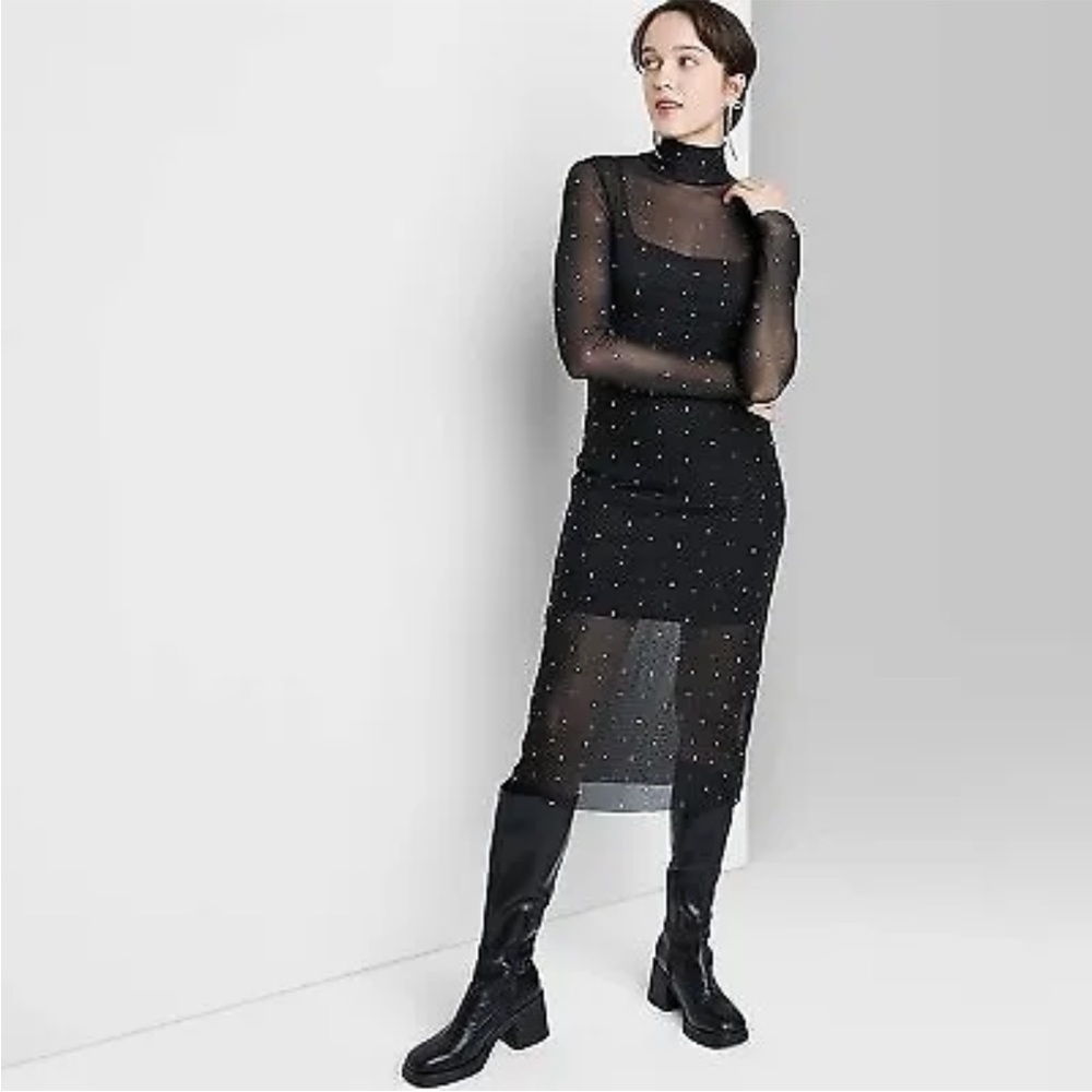 Fashion blogger’s favorite! Wild Fable black rhinestone overlay midi dress Large